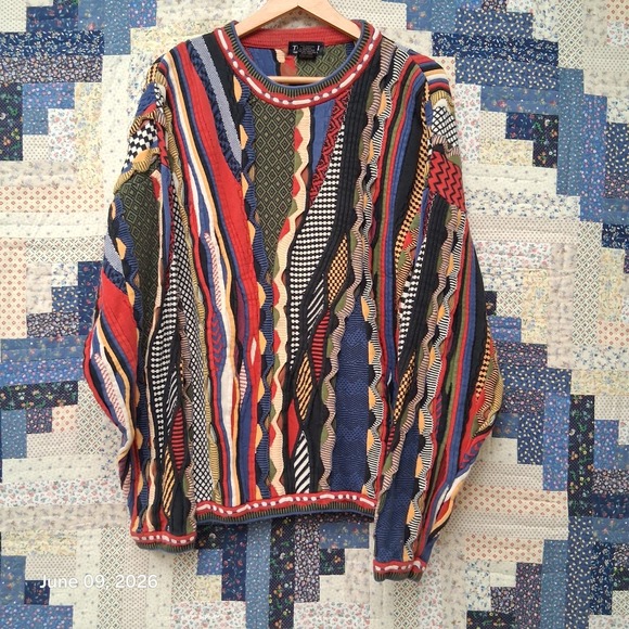 Tosani Other - Vintage 90s Tosani 3D Knit Sweater Coogi Style Multi Color Textured Large Cotton